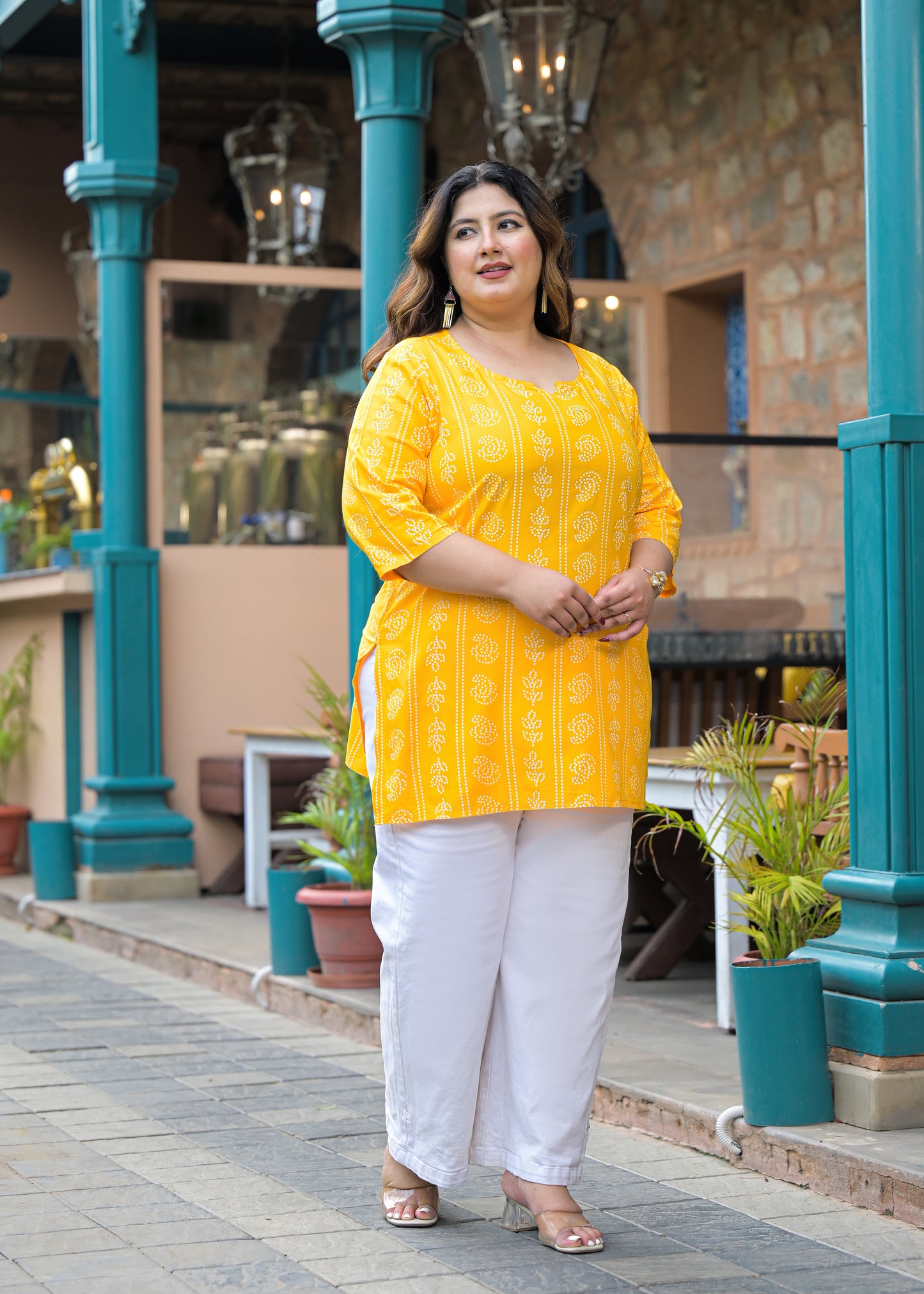 Yellow Bandhni Print Ethnic Top