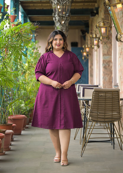 Magenta Solid Cotton Midi Dress