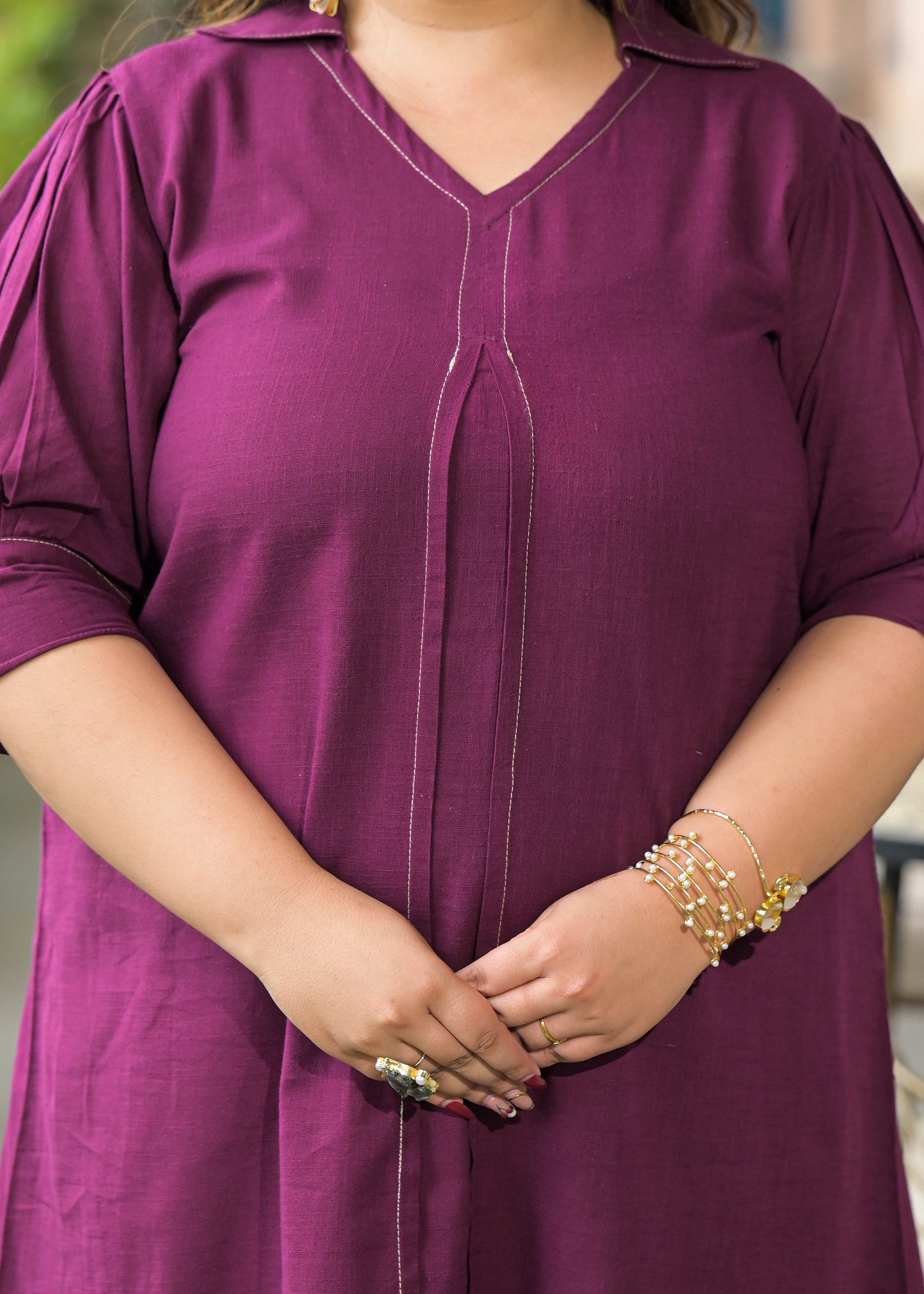 Magenta Solid Cotton Midi Dress