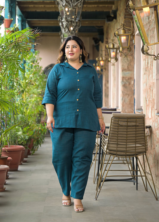 Teal Cotton 2 Piece Co-Ord Set