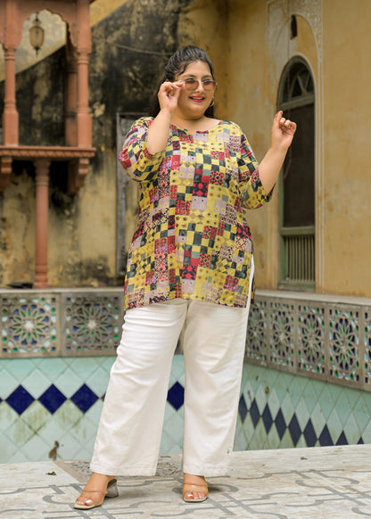 Beige Printed Top/Tunic