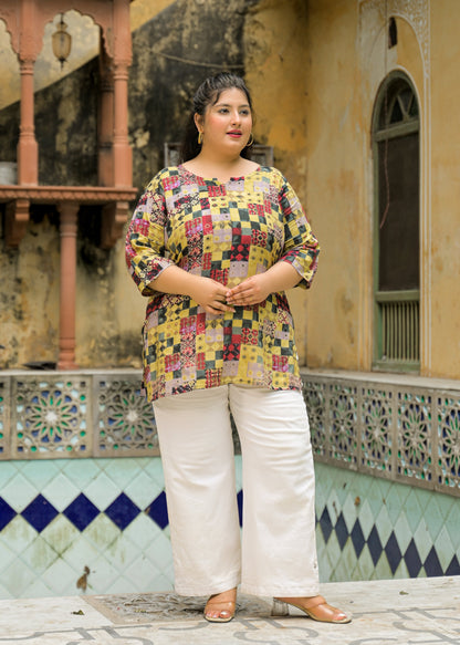 Beige Printed Top/Tunic