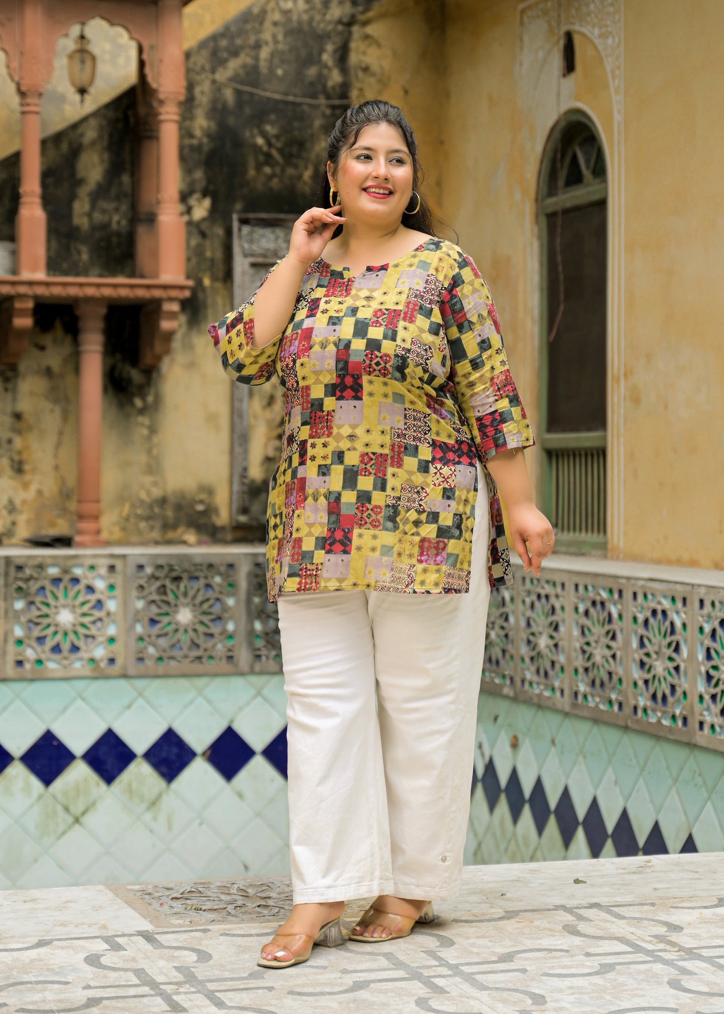 Beige Printed Top/Tunic