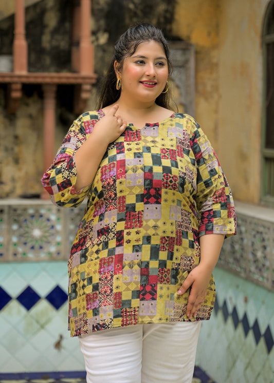 Beige Printed Top/Tunic