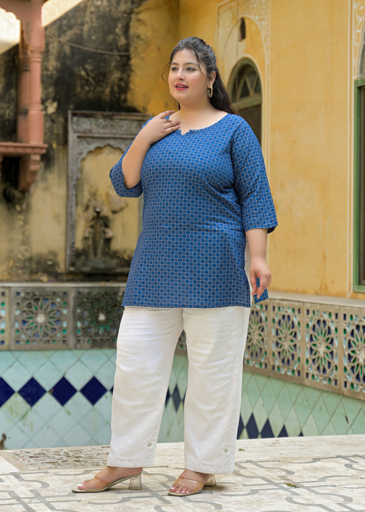 Blue Gold Printed Top/Tunic