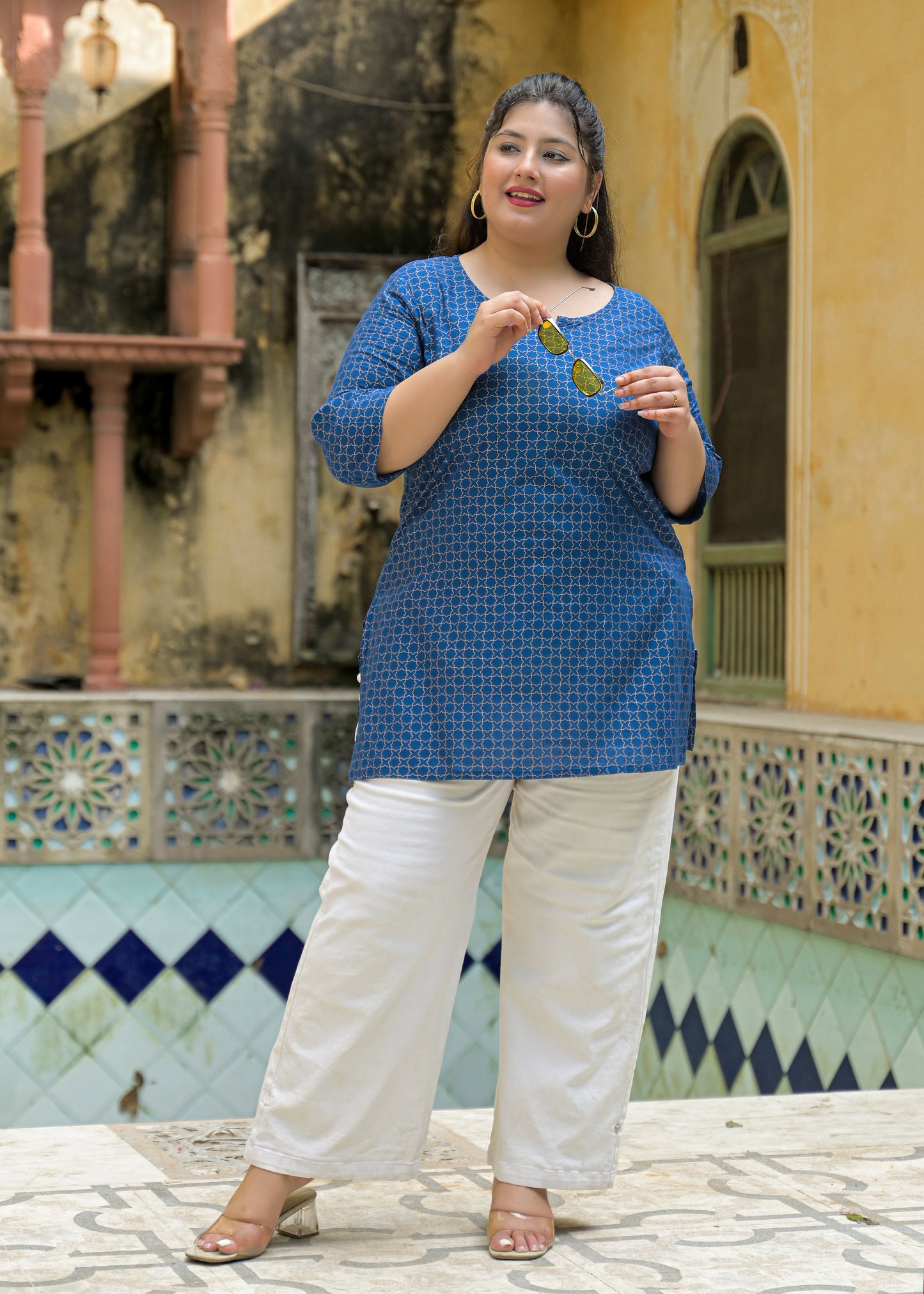 Blue Gold Printed Top/Tunic