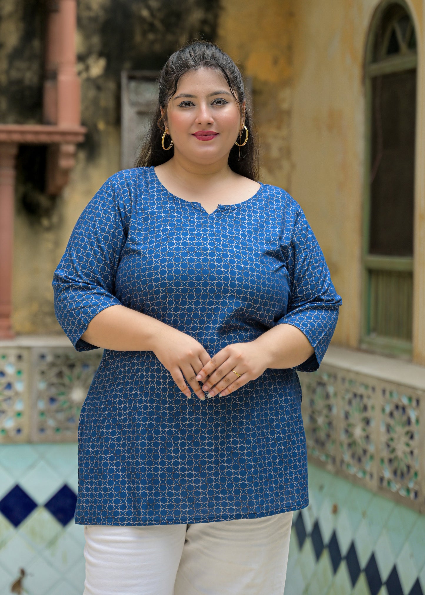 Blue Gold Printed Top/Tunic