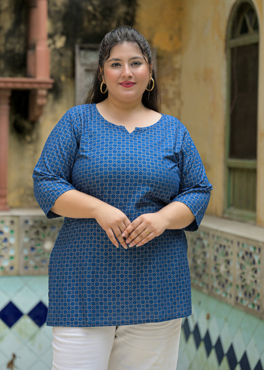 Blue Gold Printed Top/Tunic