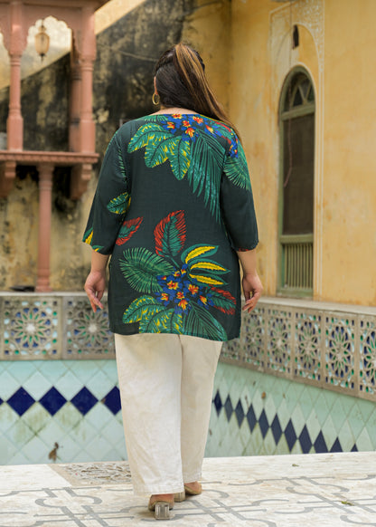 Bottle Green Printed Top/Tunic