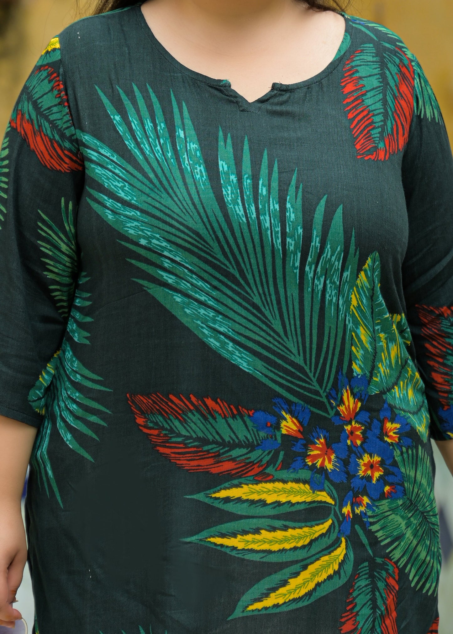 Bottle Green Printed Top/Tunic