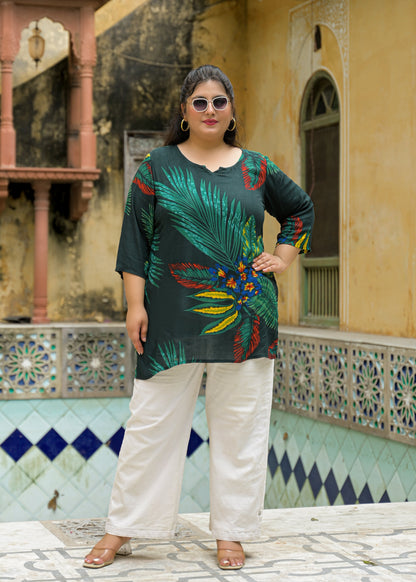 Bottle Green Printed Top/Tunic