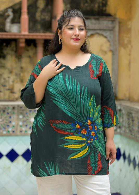 Bottle Green Printed Top/Tunic
