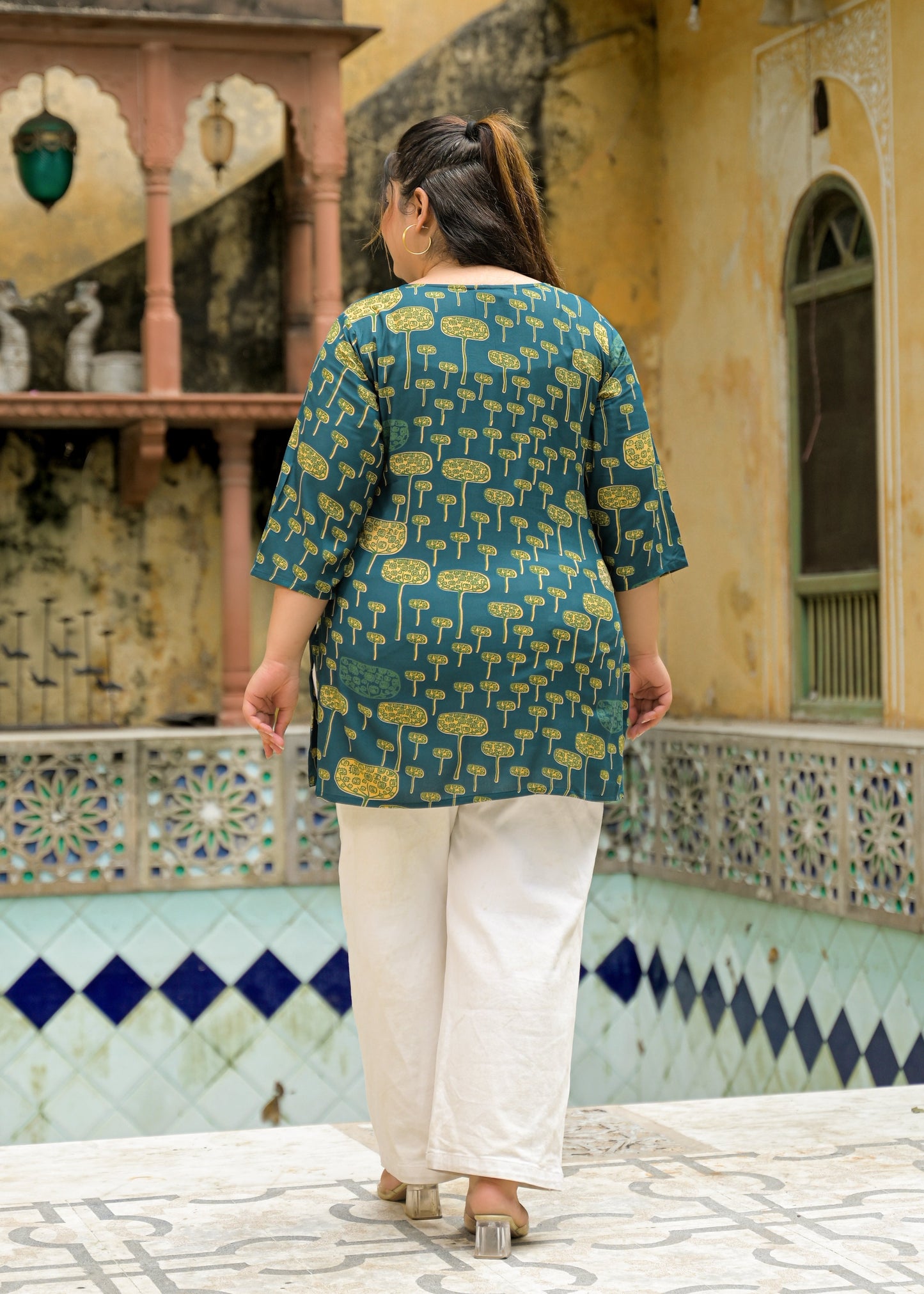 Teal Blue Printed Top/Tunic