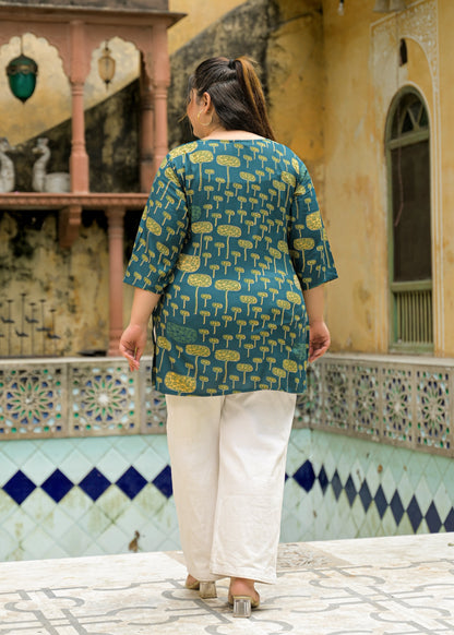 Teal Blue Printed Top/Tunic