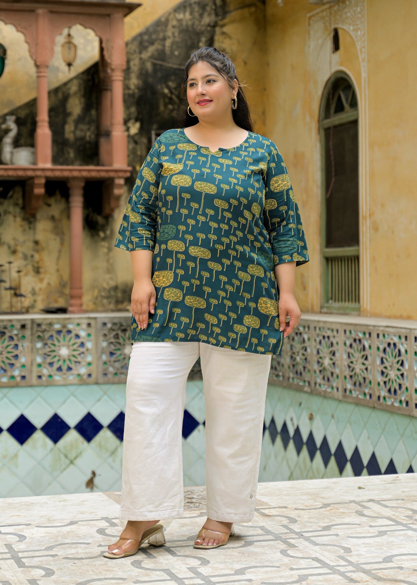 Teal Blue Printed Top/Tunic