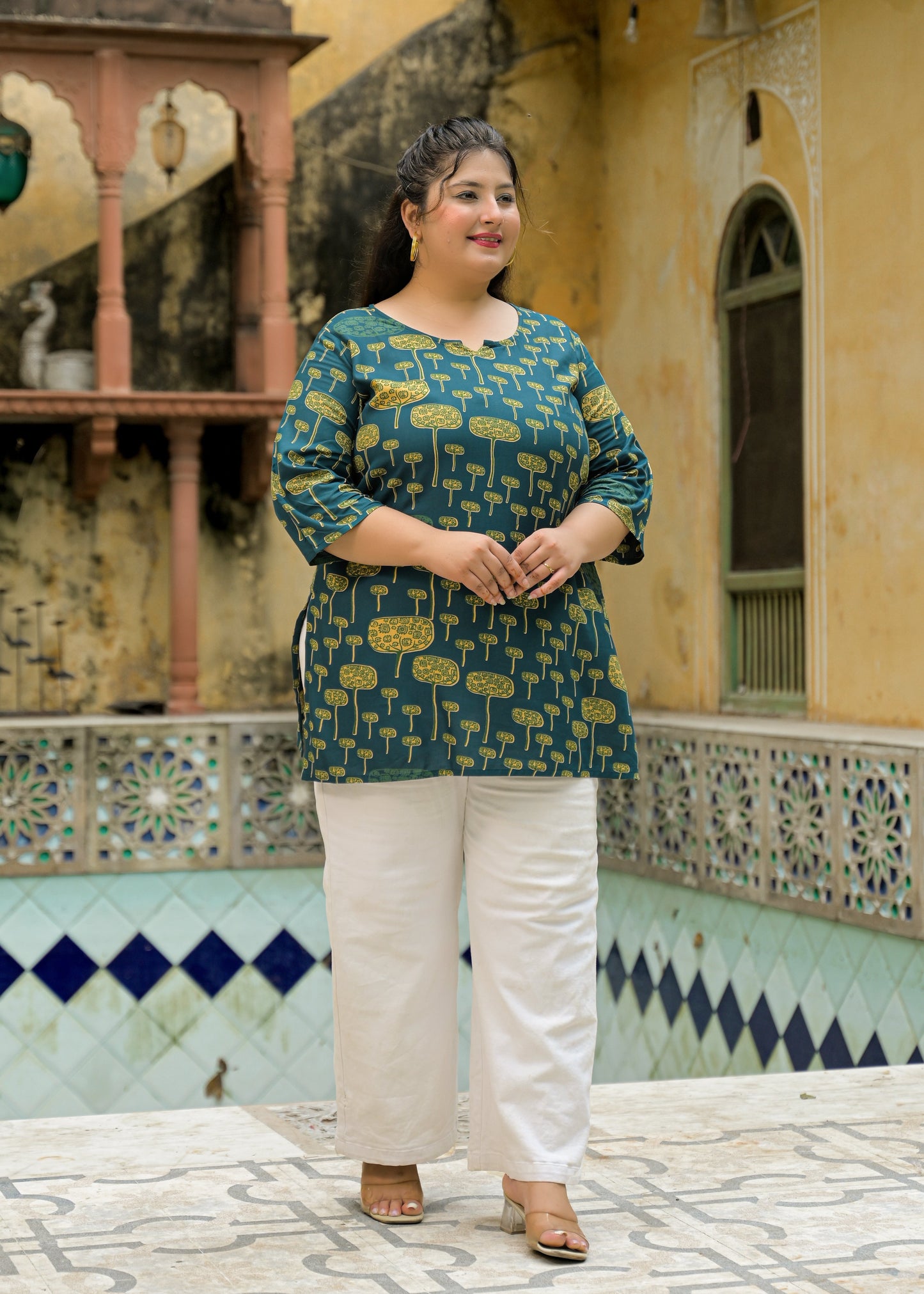 Teal Blue Printed Top/Tunic