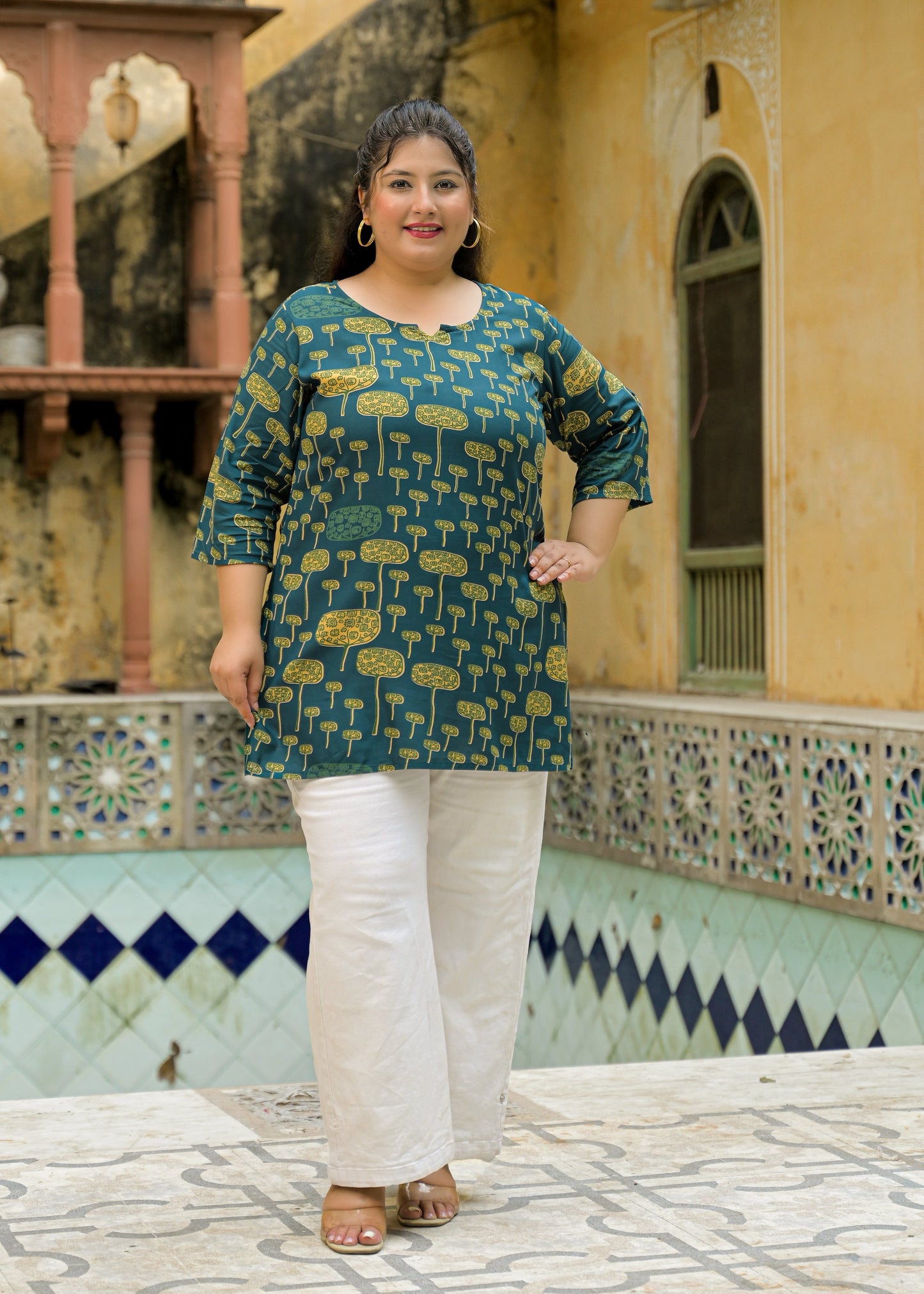Teal Blue Printed Top/Tunic