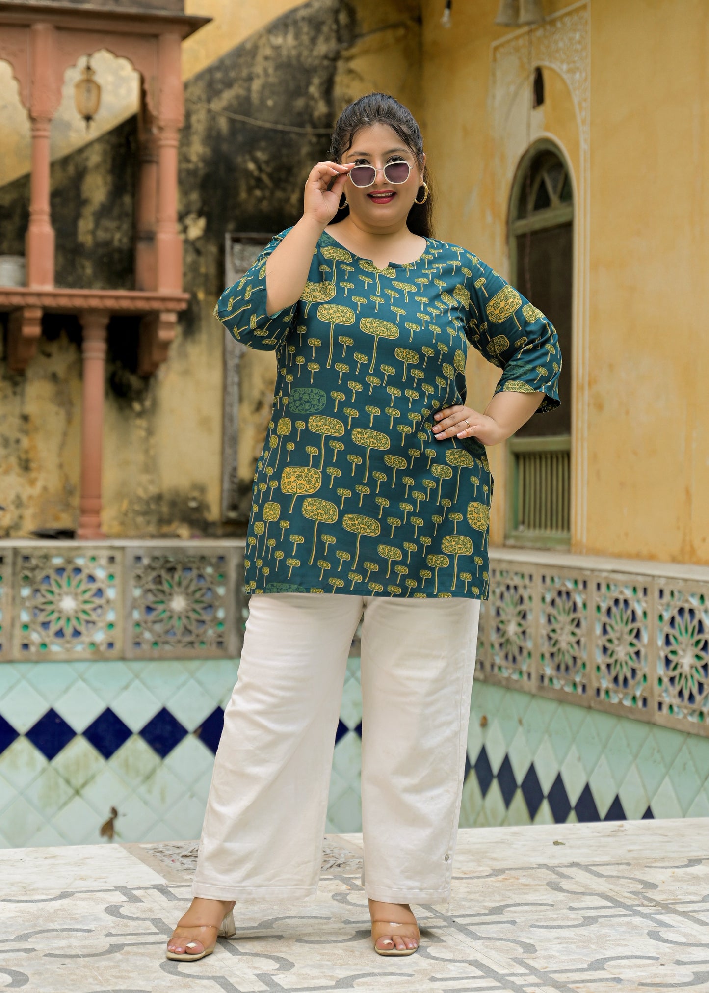 Teal Blue Printed Top/Tunic