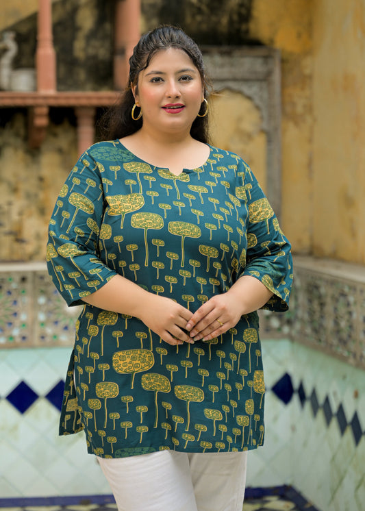 Teal Blue Printed Top/Tunic