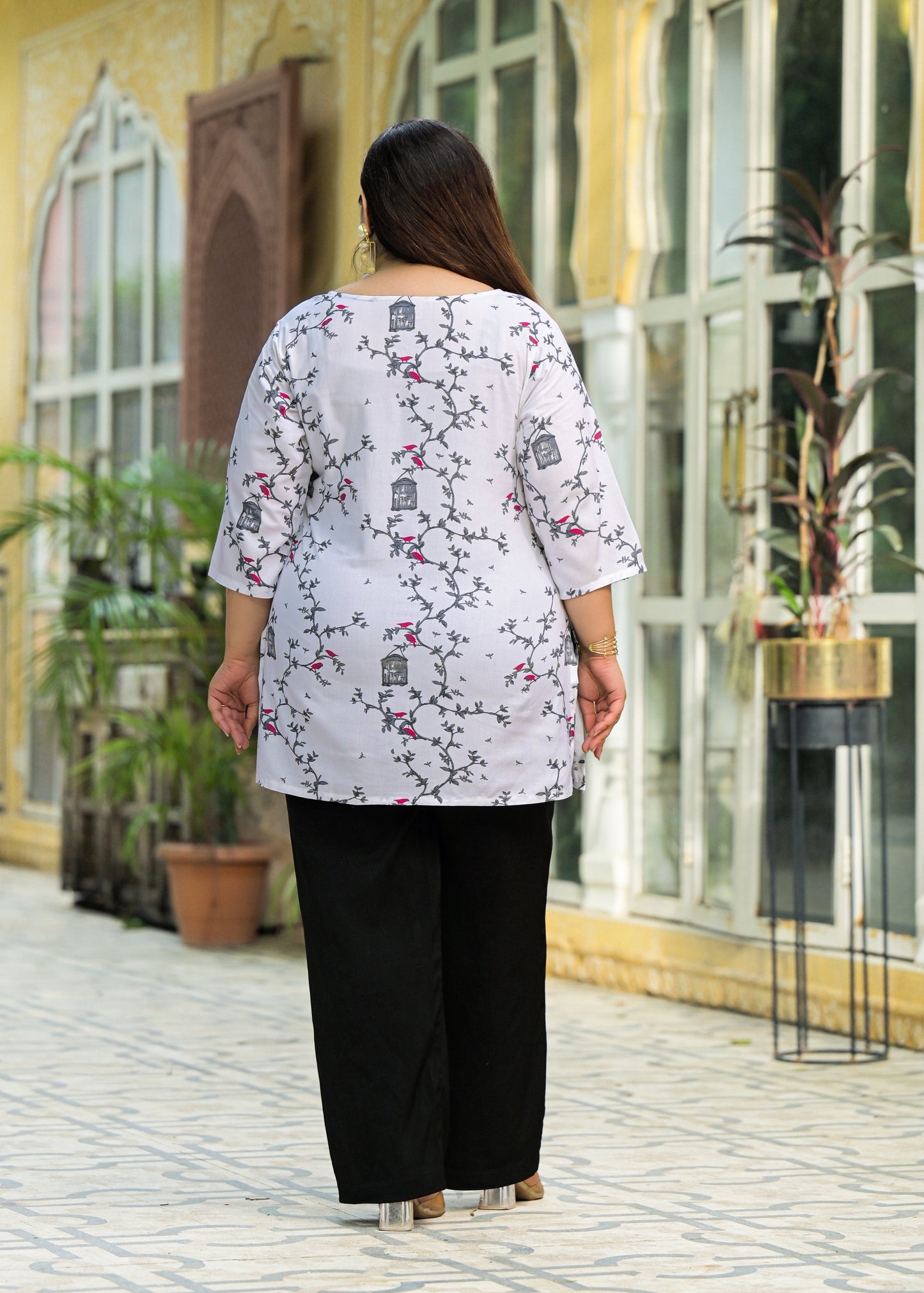 White Grey Printed Top/Tunic