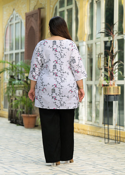 White Grey Printed Top/Tunic
