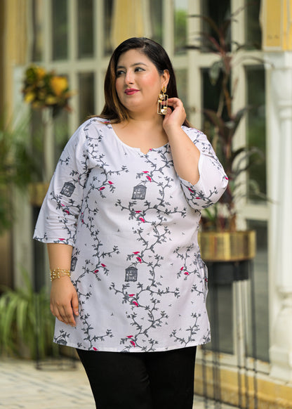White Grey Printed Top/Tunic