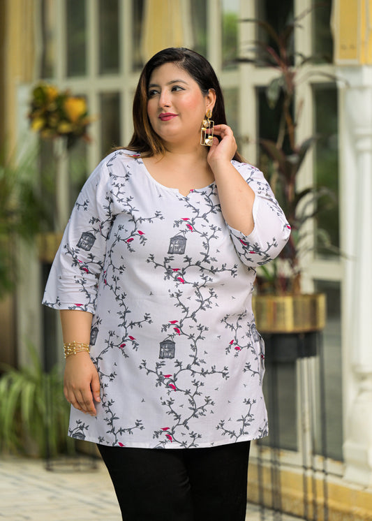 White Grey Printed Top/Tunic