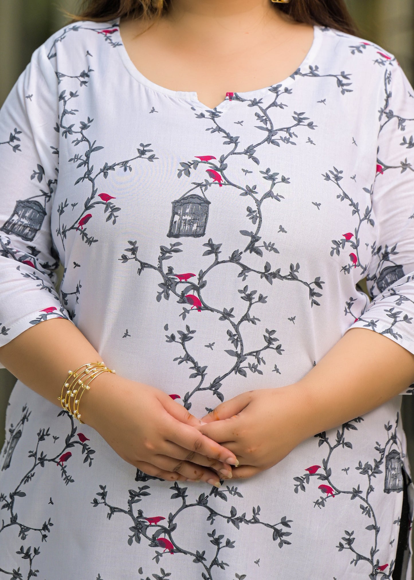White Grey Printed Top/Tunic