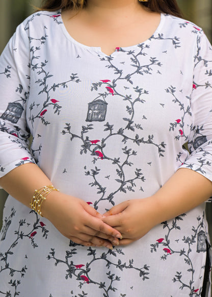 White Grey Printed Top/Tunic