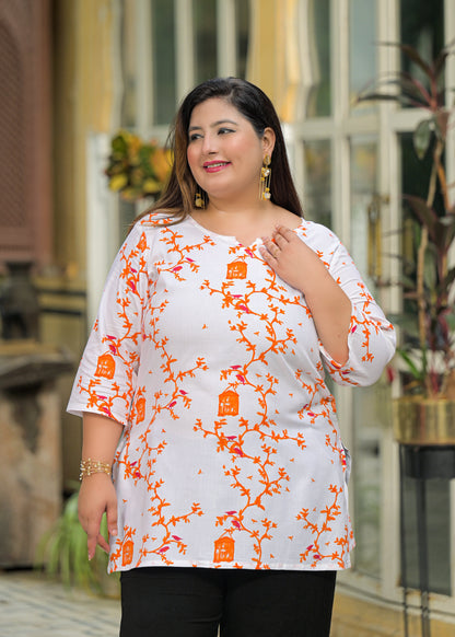 White Orange Printed Top/Tunic