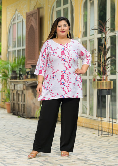 White Pink Printed Top/Tunic