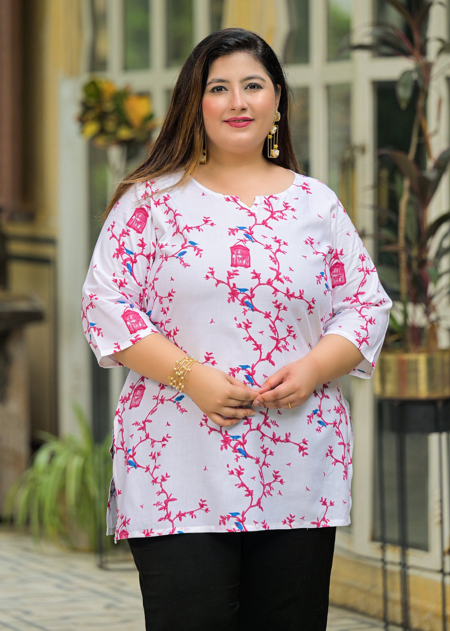 White Pink Printed Top/Tunic