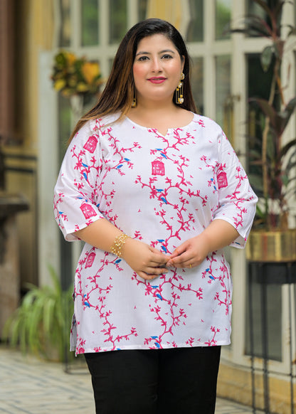 White Pink Printed Top/Tunic