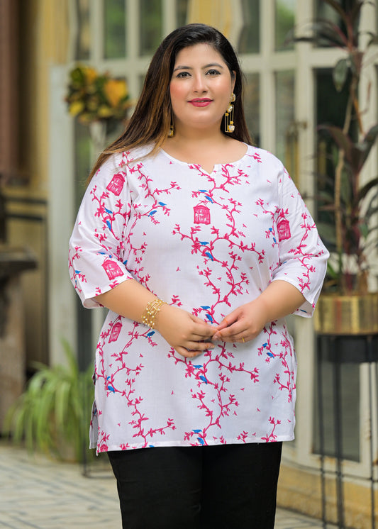 White Pink Printed Top/Tunic