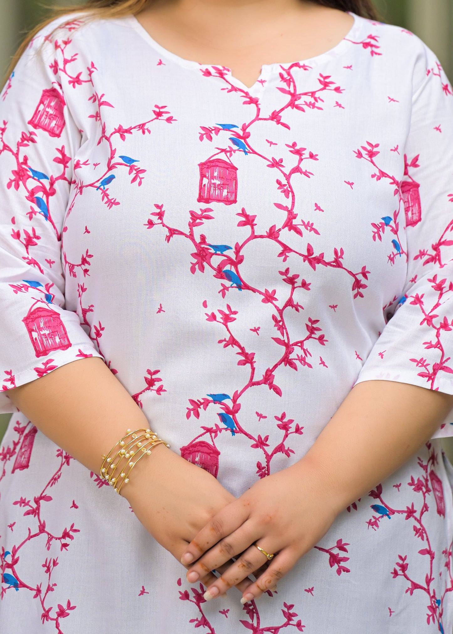White Pink Printed Top/Tunic