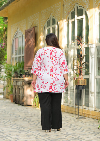 White Red Printed Top/Tunic