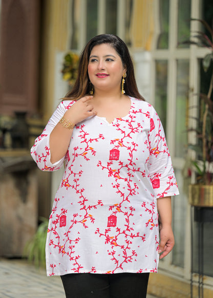 White Red Printed Top/Tunic