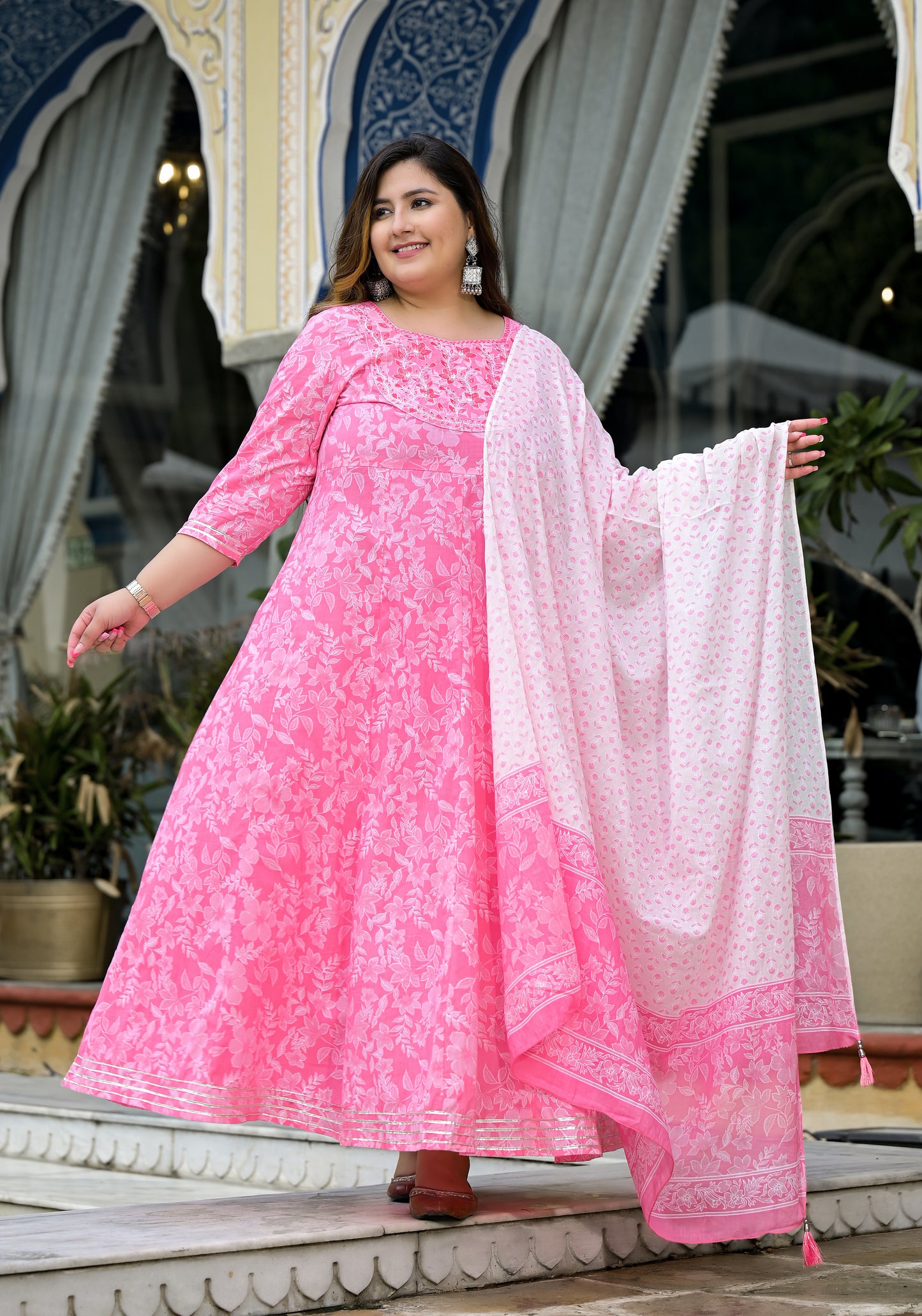 Pink Anarkali Kurta Dupatta Set