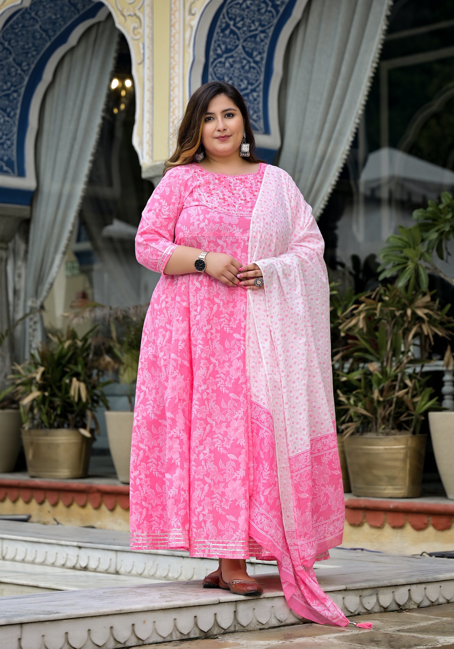 Pink Anarkali Kurta Dupatta Set