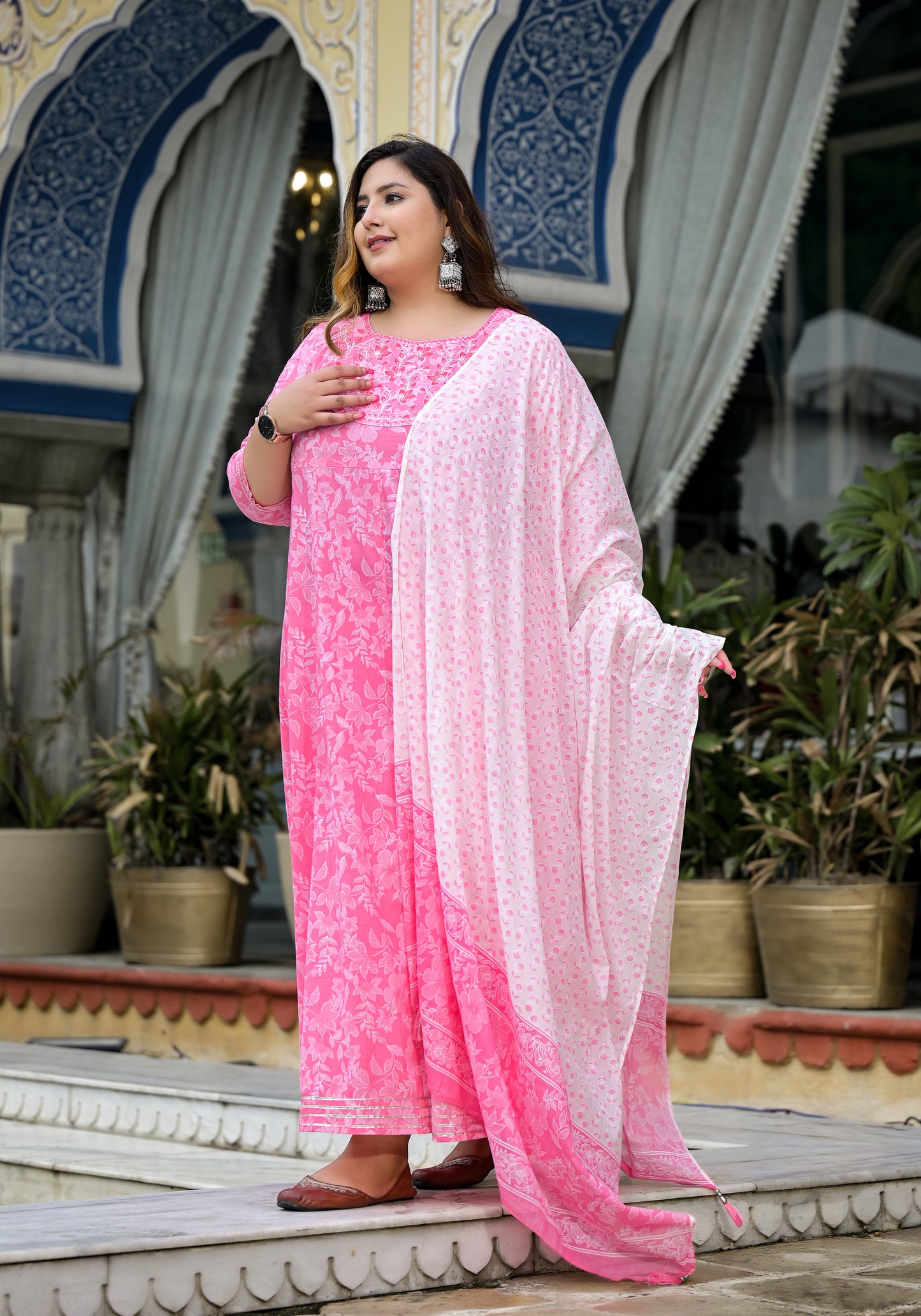 Pink Anarkali Kurta Dupatta Set