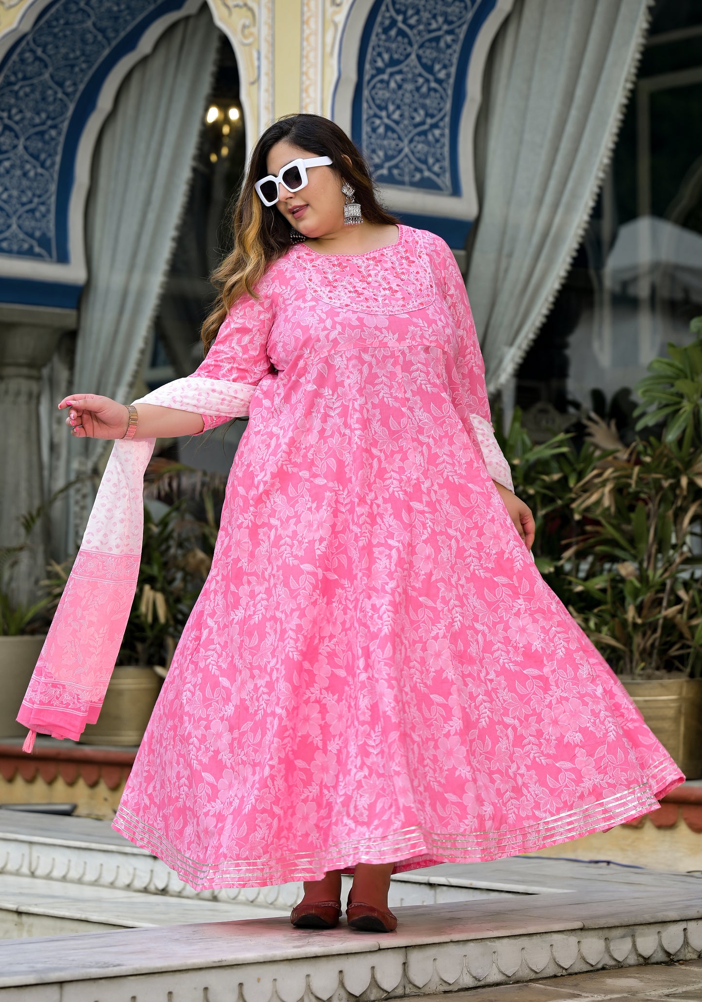 Pink Anarkali Kurta Dupatta Set