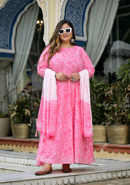 Pink Anarkali Kurta Dupatta Set