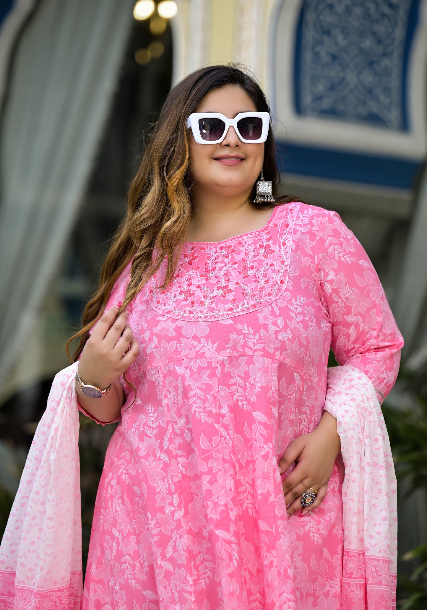 Pink Anarkali Kurta Dupatta Set