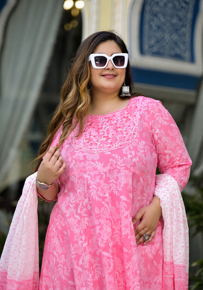 Pink Anarkali Kurta Dupatta Set