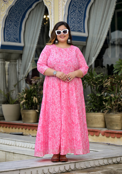 Pink Anarkali Kurta Dupatta Set