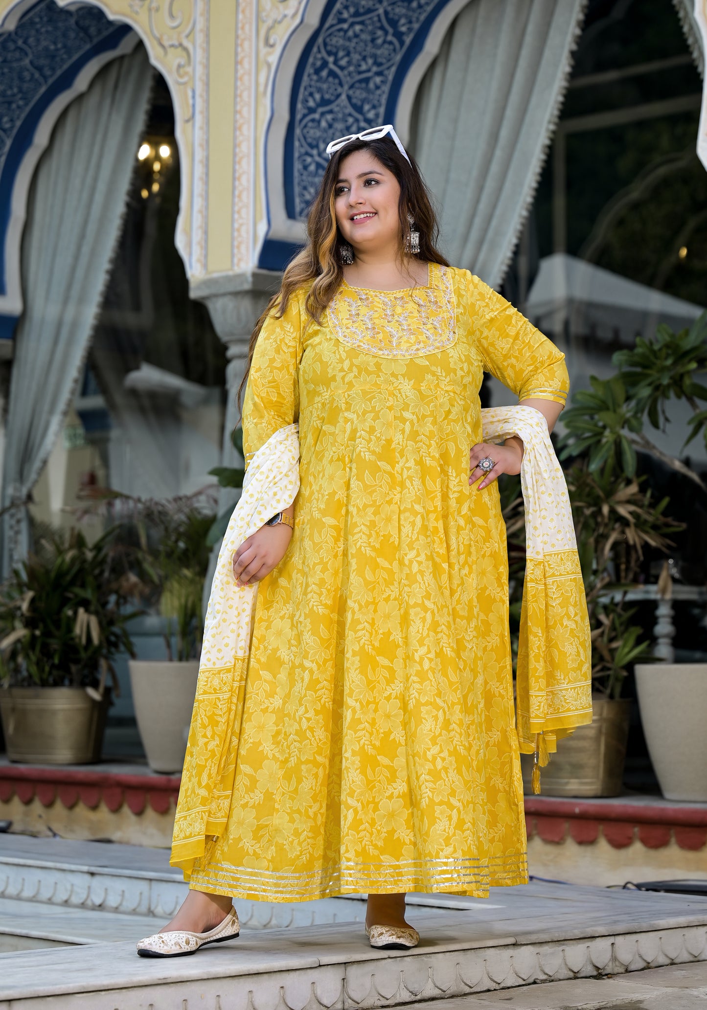 Yellow Anarkali Kurta Dupatta Set