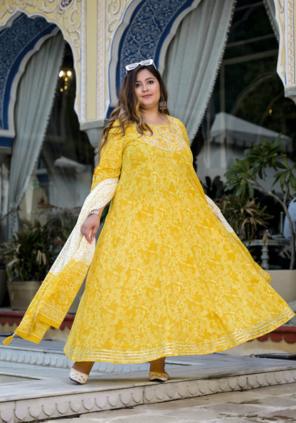 Yellow Anarkali Kurta Dupatta Set