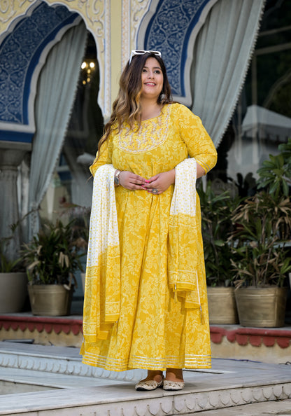 Yellow Anarkali Kurta Dupatta Set