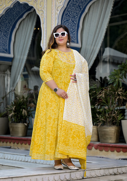 Yellow Anarkali Kurta Dupatta Set