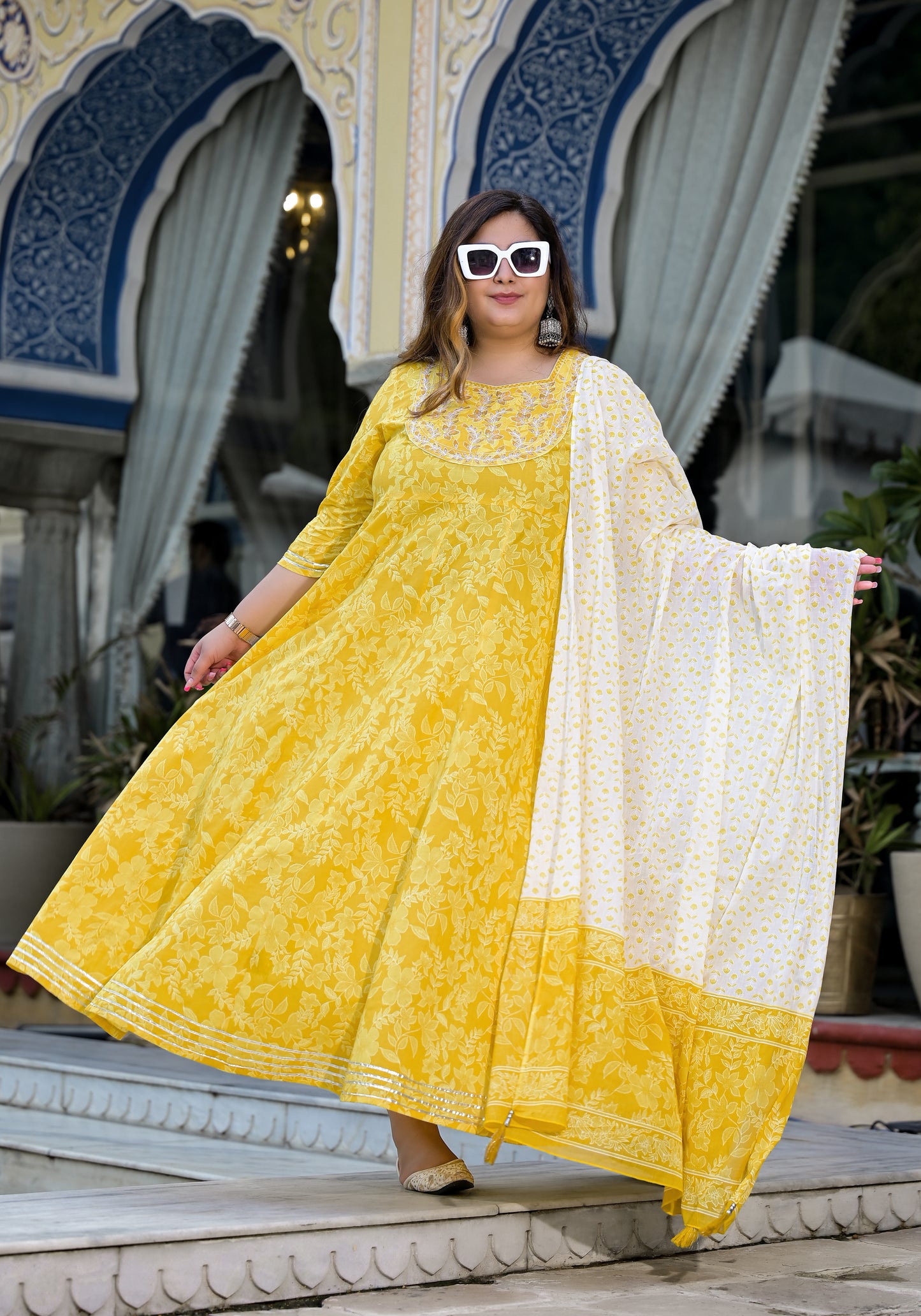 Yellow Anarkali Kurta Dupatta Set